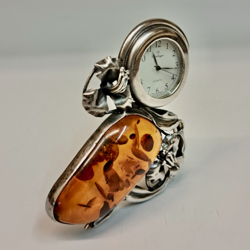 HWG-2399 Clock, Large Amber and Sterling Silver $260 at Hunter Wolff Gallery